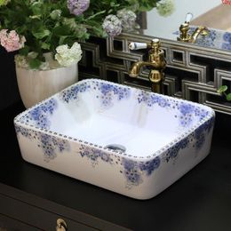 Rectangular Jingdezhen Bathroom ceramic sink wash basin Porcelain Counter Top Wash Basin Sinks cheap sinkgood qty Vqspw
