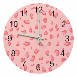 Wall Clocks Pink Leopard Luminous Pointer Clock Home Interior Ornaments Round Silent For Living Room Bedroom Office Decor