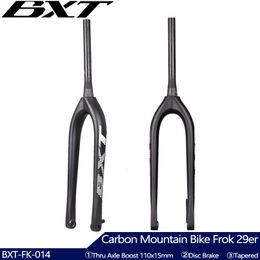 Bike Forks BXT Full Carbon MTB Fork Boost 110*15mm 29er mountain bike fork 29"inch disc brake Tapered 1-18 to1-12 Thru Axle fork 230626