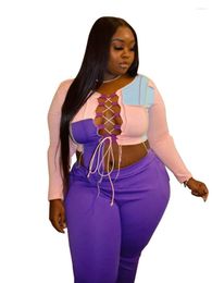 Tracksuits Women's Plus Size 2 Piece Outfits Women Sexy Bandage Crop Top Pants Sets Hollow Out Soft Fabric Club Streetwear Wholesale