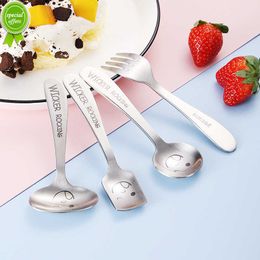 New Stainless Steel Coffee Spoon Smile Face Teaspoon Dessert Snack Ice Cream Scoops Fruit Salad Fork Dinnerware Kitchen Tableware