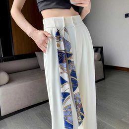 2023 Spring and Summer New Narrow Wide Leg palazzo flare Camp Pants Women's Straight Barrel High Waist Drop Slim Relaxed Floor Gift Belt