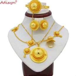 Wedding Jewelry Sets Adixyn Ethiopian Jewelry sets PendantNecklaceEarringsRingBanglesHairchain for Women Gold Color African Bride Gifts N06153 230626