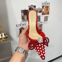 2023Sandal Mach Satin Bow Pumps Crystal Embellished rhinestone Evening shoes stiletto 8.5cm Heels sandals women heeled Luxury Designer ankle strap Dress heel 35-42