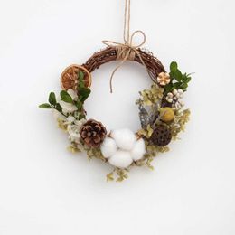 Dried Flowers Grass Christmas Wreath Garland Wall Door Hanging Ornament Xmas Flower Ring Celebration Wedding Party Decor