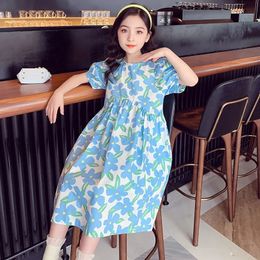 Girl's Dresses Summer Girls Floral Dress Big Children Short Sleeved Dresses Kids Loose Vestido Teen Tops Clothing 230625