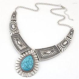 Pendant Necklaces TURQUOISE NECKLACE Gift For Women Boho Western Bib With Blue Stone Center Fashion Costume Jewelr