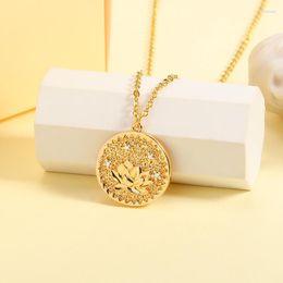 Chains Birth Flower Neckalce For Women Stainless Steel Round Month Floral Embossed Pendant Necklaces 2023 Trend Birthday Gift Collar