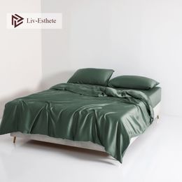 Bedding sets Liv-Esthete Luxury Green 100% Silk Bedding Set Quilt Duvet Cover Set Queen King Pillowcase Double Bed Linen Silk Life For You 230625