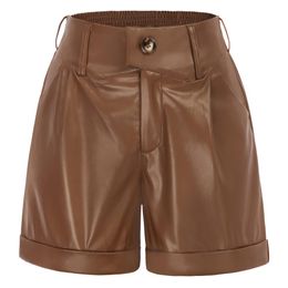 Shorts Bp Faux Leather Biker Shorts Women High Waist Wide Leg Short Vintage Pu Leather Short Pants Ladies Slim Shorts