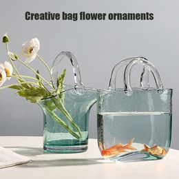 Vases Creative Clear Glass Fish Tank Decoration Bubble Flower Handbag Bag Jar For Table Centrepieces Floral Arrangement 230625