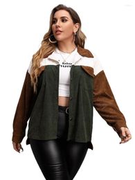 Outerwear Women's Plus Size & Coats Colorblock Drop Shoulder Corduroy Jacket J6Un#Women's