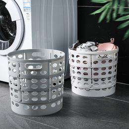 Storage Baskets Telescopic Foldable Laundry Basket With Handle Bathroom Dirty Clothes Box Rack Plastic Hollow Hamper Sundries Organiser 230626