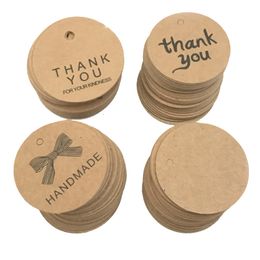 100pcs/Set Kraft Paper Hang Tag Thank You Party Wedding Favour Gift Labe Round Blank Wish Greeting Cards Clothing Price Hang Tags TH0372