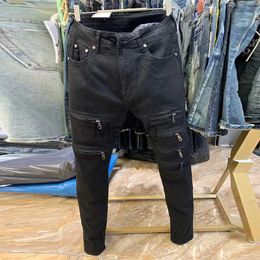 Men's Jeans Men Jeans Pants Korean Zipper Patchwork Men Zip Pants Denim Straight Pant Male Streetwear Hip Hop Vintage Fashion Jeans Trousers J230626