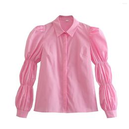 Women's Blouses 2023 European And American Summer Bubble Sleeve Design Sense Small Pink Shirt Top Women