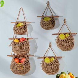 3 Tier Hanging Fruit Basket Detachable Wall-mounted Fruit Handwoven Net Bag Vegetable Baskets Kitchen Storage Decorative Racks