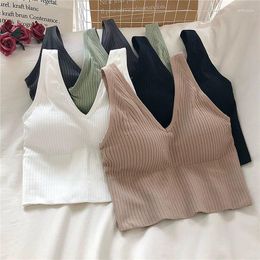 Women's Tanks Corset Top Women Casual V Neck Crop Tank Tops Girls Breathable Sports Fitness Yoga Bra Women's Camisole With Pad