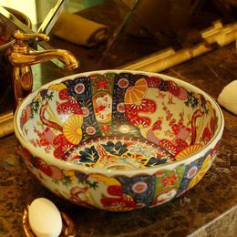 China Classic Painting Antique Ceramic Wash Basin Bathroom Sink hand wash basin antique round Kcucc