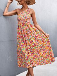 Dresses 2023 Summer Maxi Boho Dress Women One Shoulder Long Floral Dress Ladies Elegant Print Bohemian Flower Dress for Women