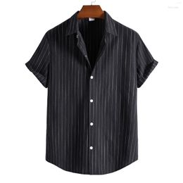 Men's Casual Shirts Men's Striped Shirt For Men Cotton Short Sleeves Button Blouses Turn-Down Collar Summer Streetwear Overshirts Tops