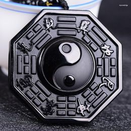 Pendant Necklaces Obsidian Stone Necklace Chinese Taiji-Bagua Men's Jewellery Women's High Quality Gossip For Unisex