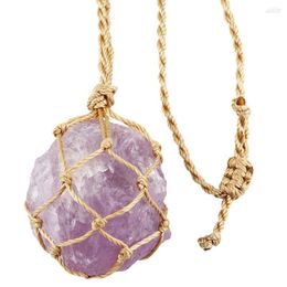 Pendant Necklaces TUMBEELLUWA 1Pc Rope Cord Braided Wrapped Natural Raw Amethyst/Rose Quartz Necklace Healing Chakra Crystal