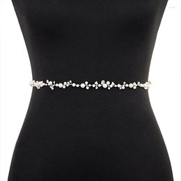 Belts Crystal Pearl Bridal Belt Fashion Long Ribbon Decorative Waist Luxury Bridesmaid Elegant Rhinestones Waistband