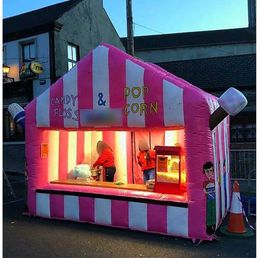 3.3x2.1/ 4.4x2.8m Pink white inflatable concession tent Customised outdoor events Air blown candy floss booth carnival ice cream house for promotion and advertising