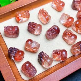 Loose Gemstones 1 Pc Fengbaowu Natural Red Hematoid Quartz Pixiu Mythical Wild Animal Crystal Carved Figurine DIY Accessories