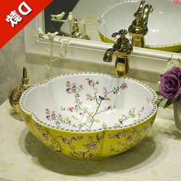 Flower Shape China Artistic Handmade ceramic sink wash basin Ceramic Counter Top Wash Basin Bathroom Sinks european sinkgood qty Whrif