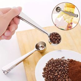 1pc Coffee Scoop Clip Stainless Milk Powder Food Packaging Seal Clip Tea Spoon Measuring Cup Spoon, Multifunction Kitchen Supplies