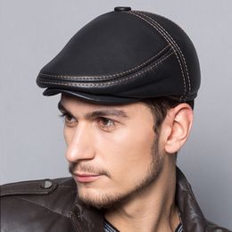 2023 Cowhide Genuine Leather Men Berets Cap Hat High Quality Fashion Men's Real Leather Adult Dads Hats Exposed line decoration