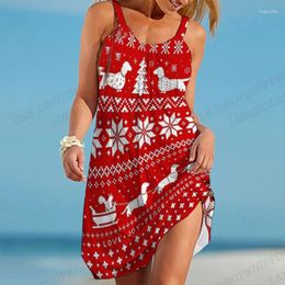 Casual Dresses Christmas Dress Women Fashion Bohemian Snowman Print Spaghetti Strap Party Evening Beach Midi Snowflake Vestidos