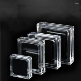 Jewelry Pouches Acrylic Glass Top Gem Box White & Black Showcase Gemstone Casket Diamond Display Stand Holder Necklace Storage Organizer