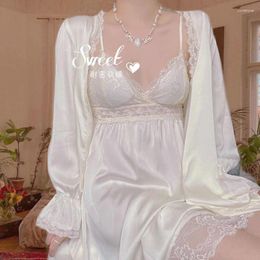 Women's Sleepwear Nightdress For Women Lace Long Sleeve 2 Pieces Set Spring Ladies Royal French Court Style Nightgown Autumn Home Clothes