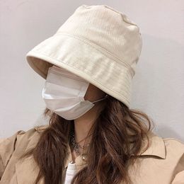 Korea Fashion Simple Design Bucket Hat For Women Summer Solid Colour Big Brim Fisherman Hat Unisex Sun Protection Panama Hat 2021