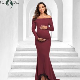 Dress Women Maternity Dresses Sexy Off Shoulder Photoshoot Dress Party Slim Long Sleeve Pregnancy Dress Photography Clothes Plus Size