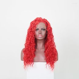 Synthetic Wigs QUINLUX Red Curly Hair Lace Front Wig Free Parting Heat Resistant Fibre Cosplay Costume Artist Makeup Beauty Kend22