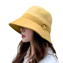 Autumn Winter Women's Hats Fashion Dome Wide Brim Foldable Knitted Bucket Hat Warm Beanie Fisherman's Hat Vintage Knit Basin Hat