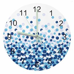 Wall Clocks Farmhouse Watercolour Dot Gradient Navy Blue Luminous Pointer Clock Home Ornaments Round Silent Living Room Decor