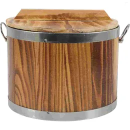Bowls Sushi Barrel Wood Rice Bucket Stainless Steel Container Cover Multi-function Buckets Lids Wooden Storage Containers