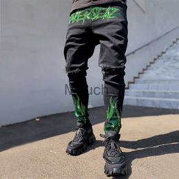 Men's Jeans Men's Broken Hole Bla Hot Drill Pencil Jeans Slim Men Street Punk Denim Pants Classic Cowboys Skinny Young Man Biker Trousers J230626