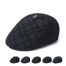 Autumn Winter Middle-Aged Elderly Warm Male Dad Capsolid Colour Striped Men's Beanie Ear Protection Thick Beret Bucket Hat S96