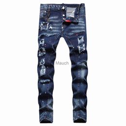 Men's Jeans Men Blue Skinny Denim Jeans Holes Jeans Italian Style Stretch Denim Pants High Quality Male Slim Fit Denim Trousers Size 42 J230626