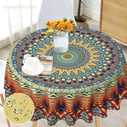 Table Cloth Boho Round Tablecloth 60 Inch Bohemian Circle Stain Resistance Water Repellent And Wrinkle-Free Colourful