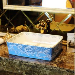Rectangular Bathroom Cloakroom Ceramic Counter Top Wash Basin Sinks washing basin for hotelgood qty Hnqhf