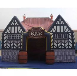 6/8m Bouncer Custom house shaped giant inflatable bar tent irish pub with casks for outdoor party