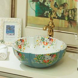 Europe Vintage Style Art Porcelain Countertop Basin Sink Handmade Ceramic wash basin Bathroom sinkgood qty Dnwva