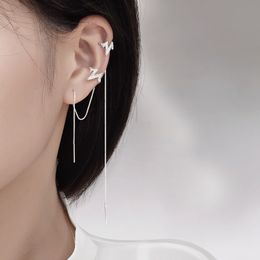 S3744 One Piece S925 Silver Post Integrated Ear Bone Clip Heart Rate Ear Line Cool Long Tassel Earrings Chain Zircon Wave Earrings